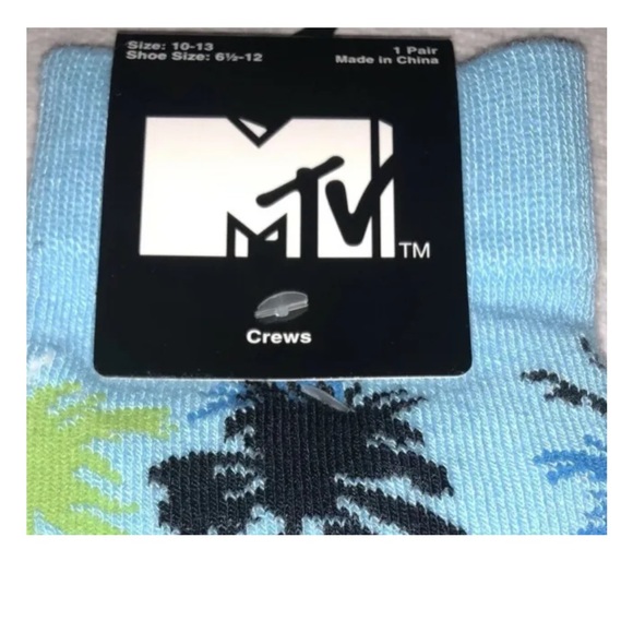 MTV Crew Socks 1 Pair Men’s 6.5-12 Black Blue w Logo Spring Break ‘88 Music NEW! - Picture 2 of 6